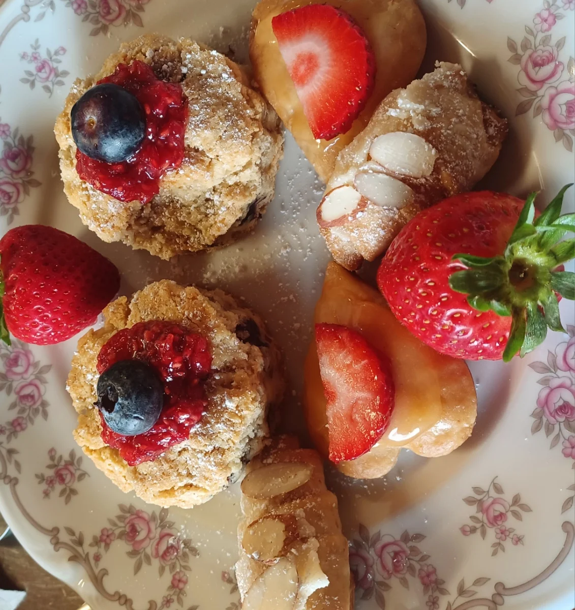 Plate of berry scones and pastries