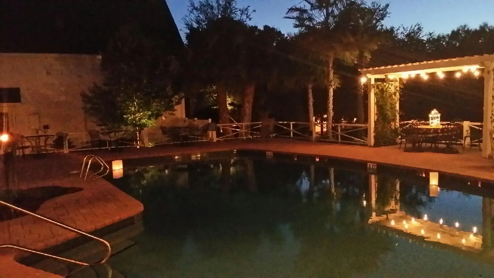 Patio and Pool area at night